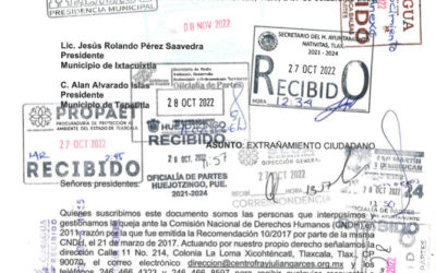 Oficio a alcaldes de Tepetitla e Ixtacuixtla: demandamos no entorpecer el avance en el proceso de restauración de la Cuenca del Alto Atoyac