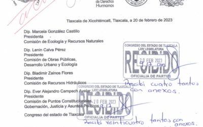 Documento entregado al Congreso de Tlaxcala por la Propuesta de Ley de Aguas